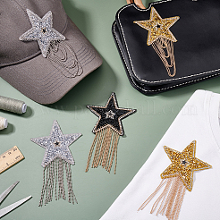 5Pcs 5 Colors Star Alloy Rhinestone Fabrics Patches with Chain Tassel&nbsp;PATC-GA0001-55