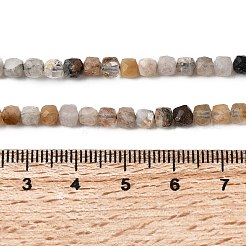 天然石ブラックルチルクォーツビーズ連売り  キューブ  多面カット  4x4x4mm  穴：0.5mm  約95個/連  14.96''（38センチメートル）&nbsp;G-RM250101-L1