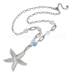 Summer Beach 304 Stainless Steel Starfish Pendant Natural Aquamarine & Lavender Amethyst Beaded Chain Necklaces for Women&nbsp;NJEW-JN06670-02