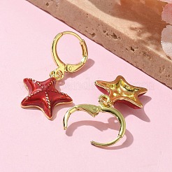 女性用真鍮エナメルフレンチフックピアス  スター  18KGP本金メッキ  ミックスカラー  30mm  穴：9mm&nbsp;EJEW-U032-02G