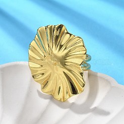 女性用リーフ真鍮カフリング  ラックめっき  長持ちメッキ  カドミウムフリー＆鉛フリー  18KGP本金メッキ  内径: 調節可能&nbsp;RJEW-C123-05G