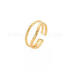 Ion Plating(IP) 304 Stainless Steel Double Line Open Cuff Ring for Women&nbsp;RJEW-S405-211G