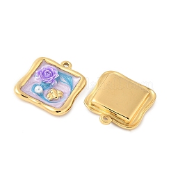 304ステンレスペンダント  花の正方形  エナメル  ABS プラスチック模造パールと樹脂  18KGP本金メッキ  23x20.5x4.5mm  穴：1.6mm&nbsp;STAS-C134-03G
