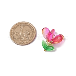 ガラスチャーム  花  真鍮パーツ  フクシア  20.5x22x22mm  穴：2.5x2mm&nbsp;PALLOY-MZ00657-05