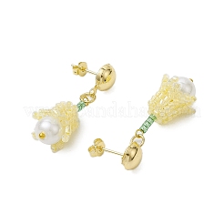 Handmade Glass Seed Beads Flower Stud Earrings&nbsp;EJEW-MZ00277-03