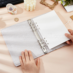 リネンのルーズリーフプランナーノートカバー  バインダーカバー  花模様の長方形  ホワイト  235x170x29mm&nbsp;OFST-WH0050-042A-02