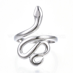 Non-Tarnish 304 Stainless Steel Snake Open Cuff Ring for Women&nbsp;RJEW-N040-01