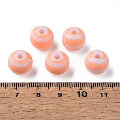 不透明な縞模様のアクリルビーズ  ラウンド  ライトサーモン  11.5x10.5mm  穴：2.5mm  約241個/220g&nbsp;LS-MACR-S373-27A-08