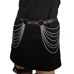 Black Imitation Leather Alloy Multi-Layered Chain Tassel Waist Belly Chains for Women&nbsp;FS-WG64C31-01