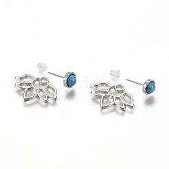 合金スタンドピアス  フロントバックスタッドピアス  樹脂とイヤーナット付き  花  プラチナ  18x25x1.5mm  ピン：0.8mm&nbsp;EJEW-H107-03P