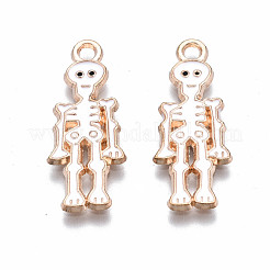 合金エナメルチャーム  ハロウィン  カドミウムフリー＆鉛フリー  スケルトン  ライトゴールド  ホワイト  26x10x1.5mm  穴：1.8mm&nbsp;ENAM-Q442-023-RS