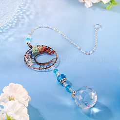 1Pc Wire Wrapped Alloy & Natural Mixed Stone Chips Tree of Life Hanging Suncatchers&nbsp;HJEW-TA0001-45B