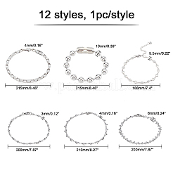 12Pcs 12 Style 304 Stainless Steel Chain Bracelets&nbsp;BJEW-DC0001-02
