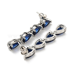 ラックメッキプラチナトーン真鍮ガラススタッドイヤリング女性用  ティアドロップ  ダークブルー  41x7mm&nbsp;EJEW-H310-01P-02