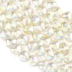電気メッキ透明ガラスビーズ連  ハート  ABカラーメッキ  レモンシフォン  9.5x10.5x6mm  穴：0.7mm  約42個/連  15.87''（40.3センチメートル）&nbsp;EGLA-A045-01-AB02