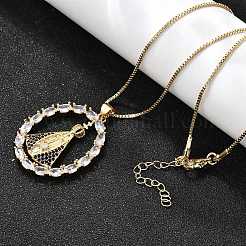 Brass Clear & Blue Cubic Zirconia Nossa Senhora Aparecida Virgin Pendant Necklaces for Women&nbsp;NJEW-U039-01A-G