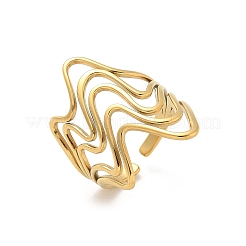Ion Plating(IP) 304 Stainless Steel Wave Open Cuff Ring for Women&nbsp;RJEW-M025-01G