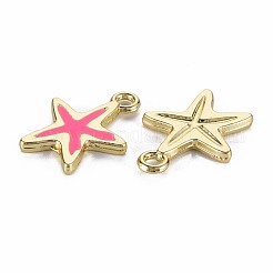 ラックメッキ合金ペンダント  エナメル  カドミウムフリー＆鉛フリー  ヒトデ  ライトゴールド  濃いピンク  17x13x1.5mm  穴：1.8mm&nbsp;PALLOY-S132-234H-RS