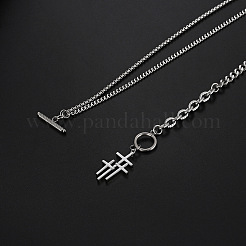 Religion 304 Stainless Steel Triple Cross Pendant Necklaces with OT Clasps for Women Men&nbsp;WG5227F-01