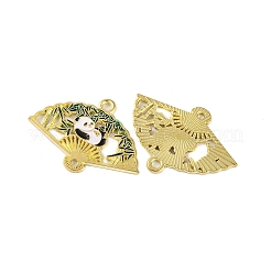 金メッキ合金エナメルコネクタチャーム  パンダリンク付きファン  カドミウムフリー＆鉛フリー  濃い緑  21x31x1mm  穴：1.8mmと1.4mm&nbsp;ENAM-Z017-15G-02