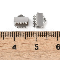 304ステンレススチールリボンカシメエンドパーツ  長方形  ステンレス鋼色  6x6.5mm  穴：3x1mm&nbsp;STAS-E471-05H-P