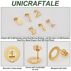 72Pcs 6 Styles 201 & 304 Stainless Steel Stud Earring Findings&nbsp;STAS-UN0059-22