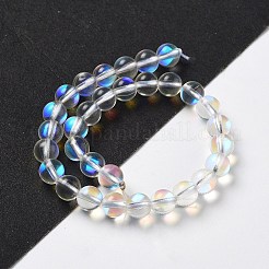 合成ムーンストーンビーズ連売り  ラウンド  クリアAB  6mm  穴：1mm  約31個/連  7.20インチ（18.3cm）&nbsp;X-G-P528-J01-13