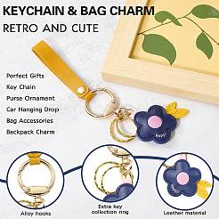 DIY 花模様のイミテーションレザーキーホルダー作りキット  合金留め具と鉄製スプリットキーリング付き  ブラック  165mm&nbsp;DIY-SZ0010-63A