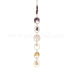 Flat Round with Tree of Life Natural Gemstone Chips Chandelier Hanging Suncatcher&nbsp;AJEW-Q143-03