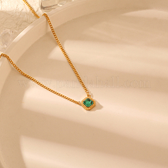 Square Stainless Steel Fern Green Pendant Cuban Link Chain Pendant Necklaces for Unisex&nbsp;QK1004-1