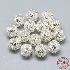 スターリングシルバーのコインビーズ925個  銅の現金模様との円形  銀  12x11mm&nbsp;STER-T002-281S