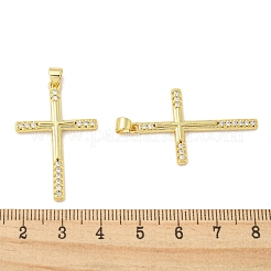ラックメッキ真鍮マイクロパヴェキュービックジルコニアペンダント  長持ちメッキ  鉛フリー＆カドミウムフリー  クロスチャーム  宗教  18KGP本金メッキ  35x22x3mm  穴：5x3mm&nbsp;KK-F869-07G
