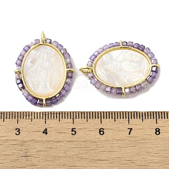 Rack Plating Brass Micro Pave Cubic Zirconia & Shell Pendants&nbsp;KK-G488-18G-05