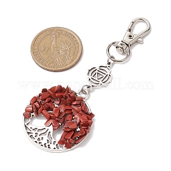 7 Chakra Natural Red Aventurine & Green Aventurine & Amethyst & Tiger Eye & Lapis Lazuli & Red Jasper & Synthetic Turquoise Chips Tree of Life Pendant Decorations&nbsp;HJEW-JM02300