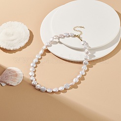 女性用真鍮クラスプ付き天然ケシパールビーズネックレス  ホワイト  15.94インチ（40.5cm）&nbsp;NJEW-JN04058