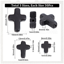 90個 3種類の合成ターコイズビーズ  染め  クロス  ブラック  10~20x8~15x3.5~4mm  穴：1mm  30個/スタイル&nbsp;TURQ-SC0001-21B