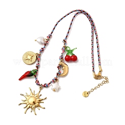 304 Stainless Steel & Plastic Hot Pepper Cherry Pendant Cotton Cord Necklaces for Women&nbsp;NJEW-Z092-01G-02