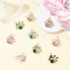 10色合金ラインストーンペンダント5個。  ラックめっき  蝶と花  ゴールドカラー  ミックスカラー  22x21x7mm  穴：2.5mm  2個/カラー&nbsp;FIND-YW0011-54