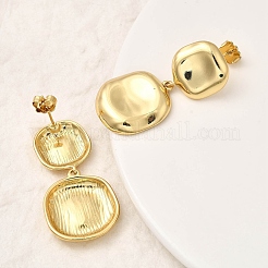 Square Brass Dangle Stud Earrings&nbsp;EJEW-H170-01G