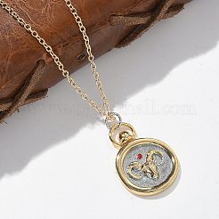 真鍮製 十二星座タロットペンダントネックレス  フラットラウンド  18KGP本金メッキ  牡羊座  17.72インチ（45cm）&nbsp;LS-NJEW-Q006-01C-G