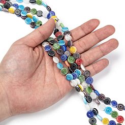 フラットラウンド手作りミッレフィオーリガラスビーズ  ミックスカラー  10x4mm  穴：1mm  約38個/連  14.5インチ&nbsp;LK-R004-49