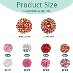 32 Pcs 8 Color Resin Rhinestone Bubblegum Ball Beads&nbsp;RESI-CA0001-62