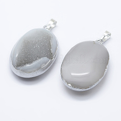 オーバル真鍮天然水晶瑪瑙ペンダント  ドルジートリミング石  銀色のメッキ  41x26x12.5mm  穴：5x7mm&nbsp;LS-G-A136-B09S