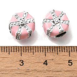 メッキ合金エナメル欧州ビーズラック  ラインストーン付き  鉛フリー＆カドミウムフリー  大穴ビーズ  ギフト用の箱  ピンク  10.5x8mm  穴：4.5mm&nbsp;FIND-H005-20P-02