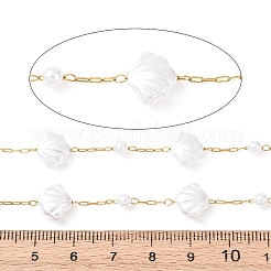 304 Stainless Steel & ABS Plastic Pearl Round & Shell Shape Bead Cable Chains&nbsp;CHS-G048-04G