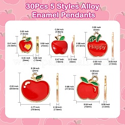 30個5スタイルアロイエナメルペンダント  りんご  レッド  10.5~20.5x9~19.5x1.5~3mm  穴：0.9~2mm  6個/スタイル&nbsp;ENAM-CJ0006-39