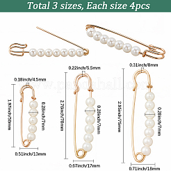 12種類のスタイルの鉄製キルトピン3個  プラスチック製のビーズで  ゴールドカラー  50~75x13~18x4.5~8mm  4個/スタイル&nbsp;JEWB-SC0001-90