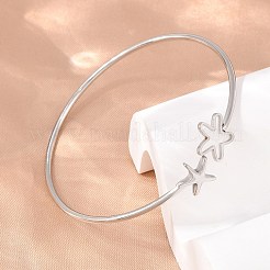 女性用304ステンレススチールバングル  鏡面研磨仕上げ  ステンレス鋼色  ヒトデ  内径：2.17インチ（5.5cm）&nbsp;BJEW-N040-01C-P