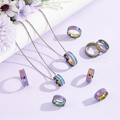 18個 9サイズ 201 ステンレススチール 溝付き指輪セット メンズ レディース  虹色  内径：16~22.2mm  ワイド：6mm  2pcs /サイズ&nbsp;STAS-UN0045-59B-M