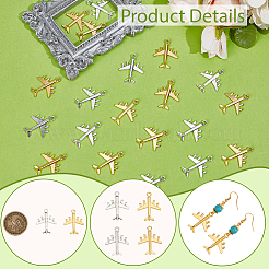 60本2色チベット風アロイペンダント  飛行機  アンティークシルバー＆ゴールデン  27x22x4mm  穴：2.2mm  30個/カラー&nbsp;FIND-SC0020-92